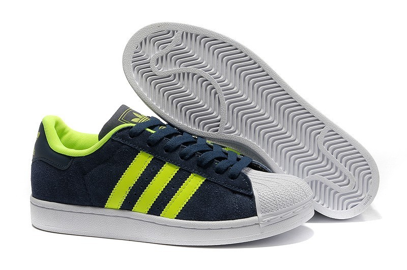 Venta Hombre Mujer Marino Lime Adidas Originals Superstar 2 Casual Zapatillas Baratos